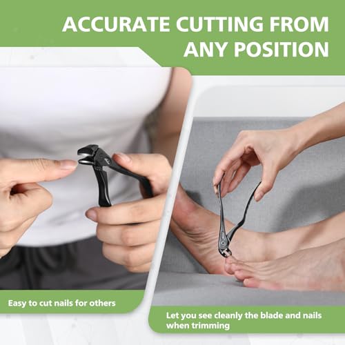 BALUCA Ergonomic Nail Clipper for Seniors - Toenail Clipper for Thick Toenails and Fingernails, Long Handle Nail Clippers with Catcher (Black, Long Handle) Black Long Handle without Lock