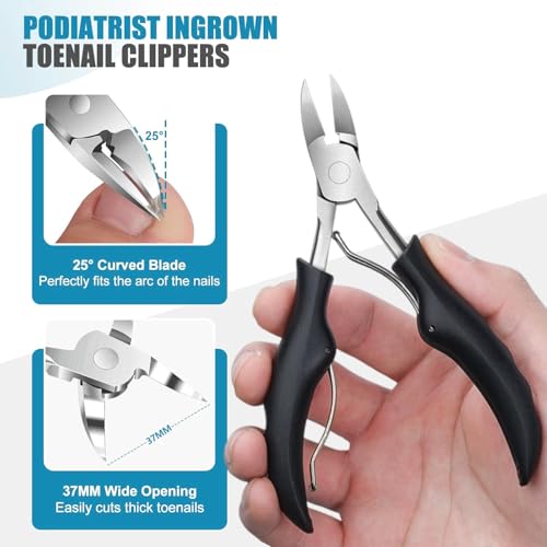 Toenail Clippers for Thick Toenails for Seniors, Angled Head Large Toe Nail Clippers for Thick Nails for Men, Heavy Duty Ingrown Toenail Clippers with Wide Jaw, Sharp Slanted Nail Cutter Black