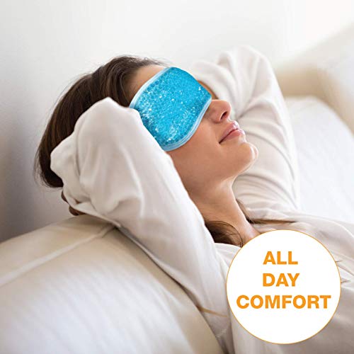 USA Merchant - Hot/Cold Plush Gel Bead Relief Wrap | Freeze Therapeutics by L'AUTRE PEAU | Hot Or Cold Reusable Ice Packs with Flexible Beads (Blue Full Eye Mask) Blue Full Eye Mask