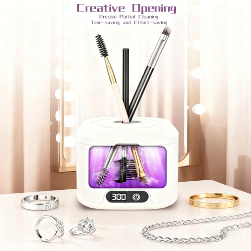 Ultrasonic Retainer Cleaner Machine - Denture cup Bath,49kHz 4 Modes Dental Cleaner With Digital 340ML capacity Applicable to Mouth Guard，Dentures braces & Toothbrush head and makeup brush (white） White-1