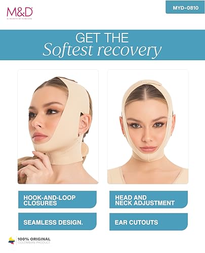 M&D Face Slimming Chin Strap Lipo Compression Garment Mentonera Postquirúrgica Facial Beige XL 0810 Beige X-Large
