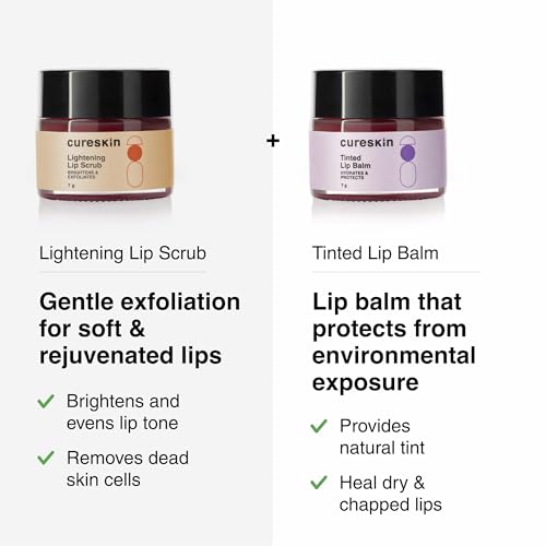 Cureskin Lip Scrub Combo | Lightening Lip Scrub for Men and Women + Tinted Lip Balm for Women and Men Combo | Lip Balm Combo