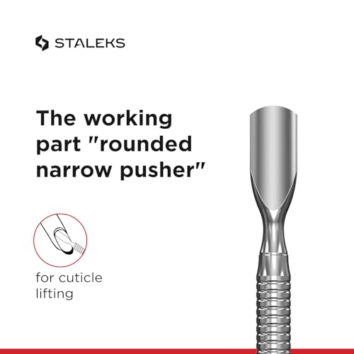 Staleks Classic Manicure Pusher Rounded Type 2 – Pusher and Safe Hatchet-shaped cleaner– Stainless Steel Nail Tool for Home Use Classic Silver