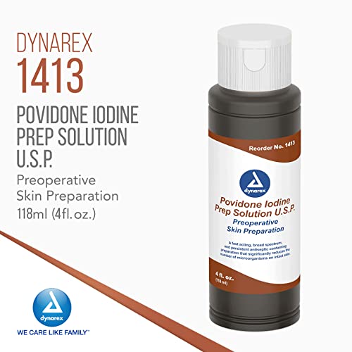 Dynarex Povidone-Iodine Prep Solution, Antiseptic Solution for Skin and Mucosa, Ideal for Surgical Site Preparation, Contains Povidone Iodine 10%, 4 fl. oz., 1 Bottle Unflavored 4 Fl Oz (Pack of 1)