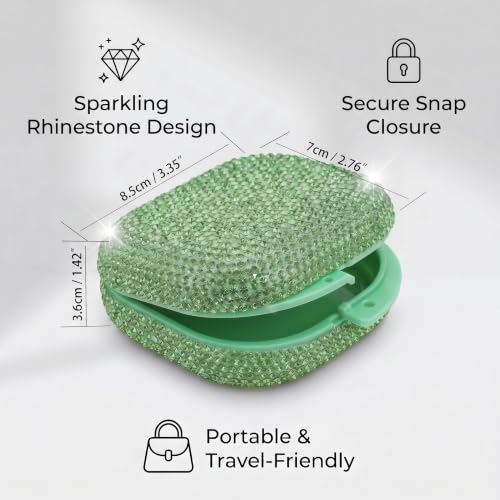 Bling Retainer Case Cute Mouse Guard Case Dental Partial Retainer Container Diamond Slim Night Guard Holder with Clip for Travel(Green) green