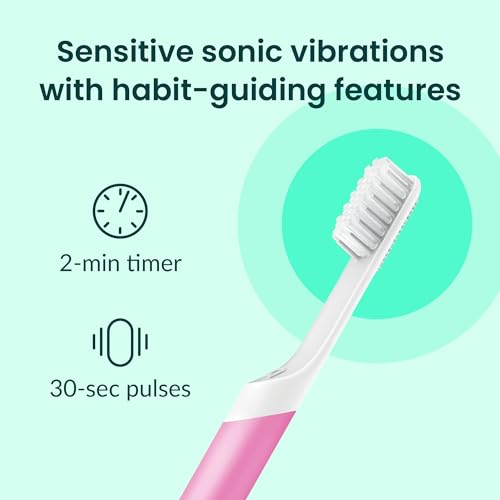 Quip Sonic Toothbrush for Adults - Timed Electric Toothbrush with Cover - Replaceable Brush Head, Soft Bristles, Plastic Handle, 3 Month Battery Life - Travel Toothbrush - Magenta