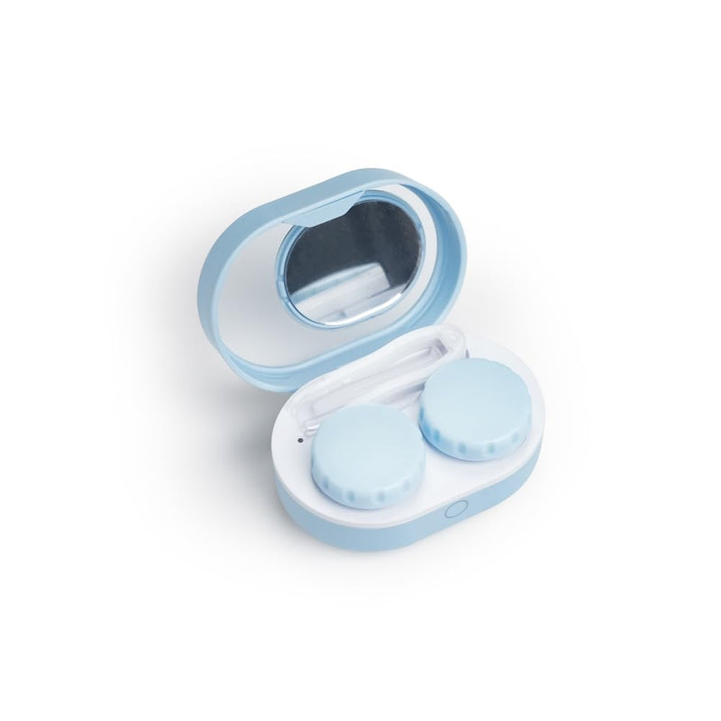 Soft Contact Lens Cleaner with Advanced Electrophoresis Technology, ReO2 Mini Pro, with Mirror and Tweezer (Blue) Blue