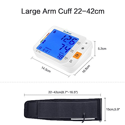 Digital Blood Pressure Monitor, Large Cuff 0.7-1.3 Feet, Electric Upper Arm Blood Pressure Machine with Electric Powered Charger and Device Case, Backlight LCD Screen, 2 Year Warranty