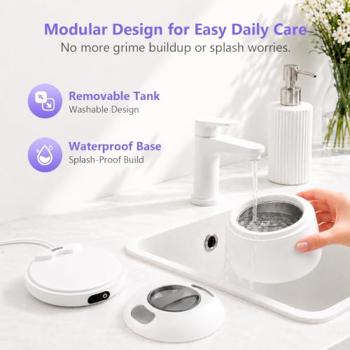 Voraiya Ultrasonic Retainer Cleaner Machine Waterproof Base and Denture Pod Ultra Sonic Cleaner Machine for Aligner, Retainers, Mouth Guards, Night Guards, Dental Trays Braces, Toothbrushes White