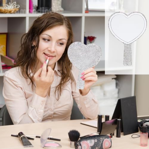 Framendino, Rhinestone Heart-Shaped Handheld Mirror and Bling Hair Brush Set for Women