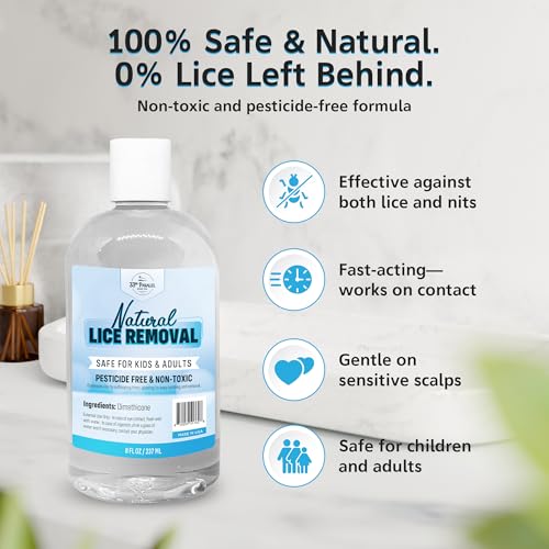 Safe Natural Lice Treatment for Kids & Adults w/ Lice Comb | Gentle, Non-Irritating Lice Shampoo That Kills Eggs and Lice on All Hair Types | Dimethicone Safely Suffocates | 8oz Treats 1-2 People