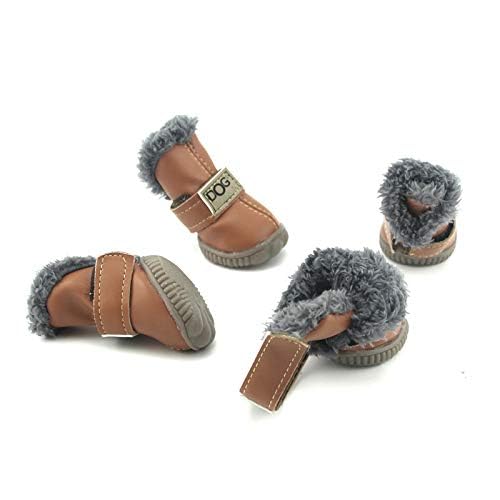 Various Size Soft Small Pet Winter Dog Boots Skidproof Soft Snowman Winter Warm Anti-Slip Sole Paw Protectors for Little Puppy Shoes 4PCS (L, Brown) L - BeesActive Australia