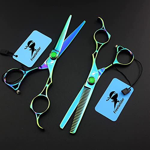 ROCOCO 6.0 Inch Hand Sharpened Hair Cutting Scissors Set with Case - Green B-green