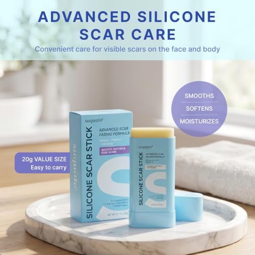 Suquato Silicone Scar Stick – Silicone Keloid Scar Removal Cream for Face & Body, Helps Improve Surgical Scars, C-Section, Acne Scars & Stretch Marks, Portable Twist Stick– 20g