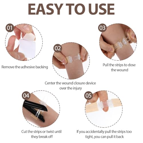 Wound Closure Strips 5Pcs Emergency Laceration Closures Butterfly Stitches Sutures Bandaids Zip Stitch Without Stitches for Hiking Camping Survival Outdoor 0.6in X 3.1in