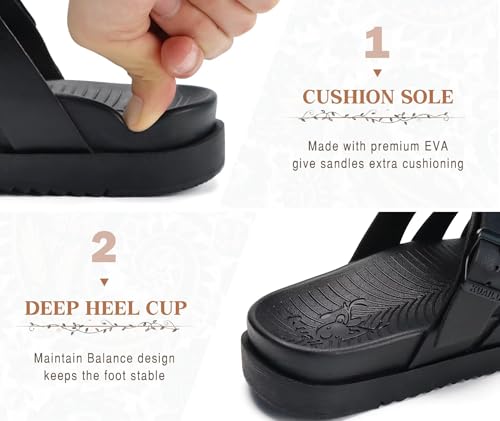 KuaiLu Gladiator Sandals for Women with Comfortable Arch Support 10 Black (Go One Size Up)