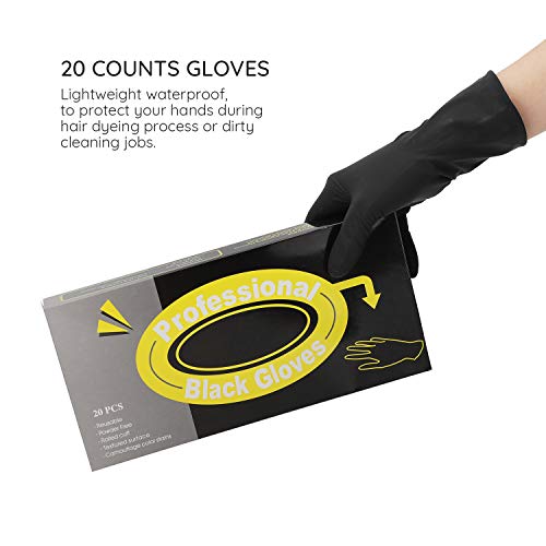 Segbeauty Hair Dye Gloves, 20 Counts Black Reusable Hair Color Gloves Professional Washable Rubber Glove Hair Coloring Accessories for Home Cleaning Hair Dye Salon Highlighting - Medium Black-m