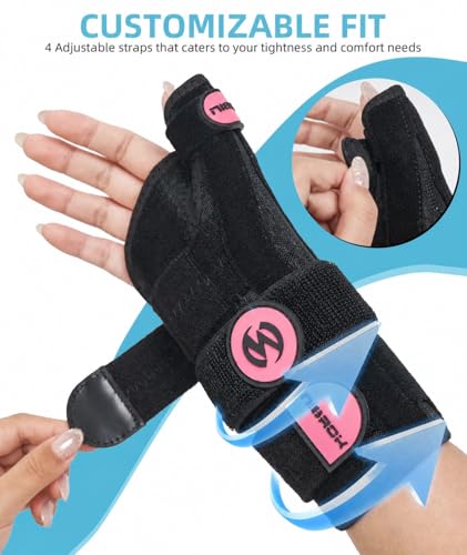 Adjustable Thumb Spica Splint Wrist Brace, Universal for Left/Right Hand, Day & Night Support, Relieves De Quervain's Tenosynovitis/Carpal Tunnel/Tendonitis/Arthritis, Unisex (Left Hand-Pink, Small/Medium) Left Hand-Pink