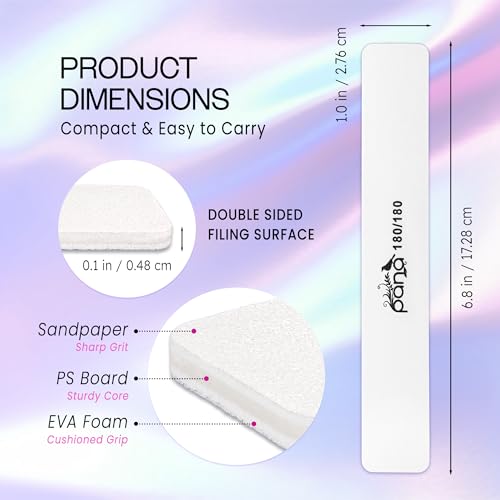 10pcs - PANA Jumbo Double-Sided Emery Nail File for Manicure, Pedicure, Natural, and Acrylic Nails - White (Grit 180/180) Grit (180/180) White (Jumbo)