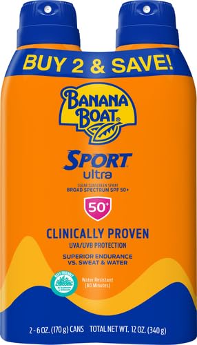 Banana Boat Sport Ultra SPF 50 Sunscreen Spray Twin Pack | Banana Boat Sunscreen Spray SPF 50, Spray On Sunscreen, Water Resistant Sunscreen, Oxybenzone Free Sunscreen Pack, 6oz each 6 Ounce (Pack of 2) - BeesActive Australia