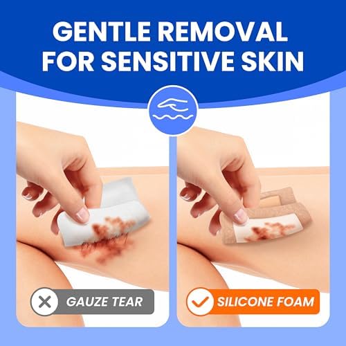 Large Waterproof Bandages 4x4 Silicone Foam Dressing Sensitive Skin, 20 PCS 4"x4"(20PCS)