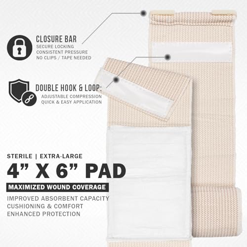 EVERLIT Mini 4 x 6 Inch Emergency Bandage Compression Trauma Pressure Wound Dressing Sterile Vacuum-Sealed for Bleeding Control, Gun Shot, Medical Kit, First Aid IFAK (5) 5