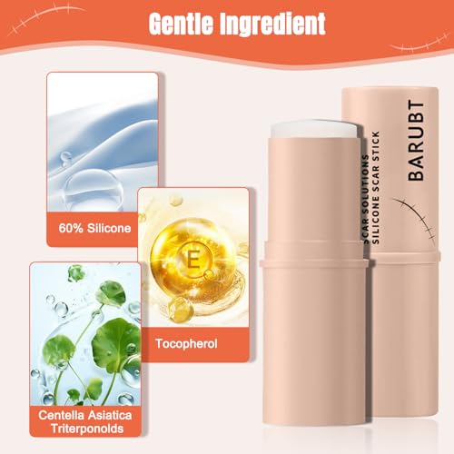2Pcs Silicone Scar Stick, 60% Scar Solutions for Face and Body Skin, Gentle Ingredients on All Skin Types, Lightweight & Easy to Apply
