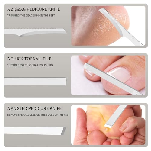 ZIZZON 7 Pcs Ingrown Toenail File and Lifters Set, Stainless Steel Ingrown Toenail Removal Kit, Under Nail Cleaner Pedicure Tools 7pcs