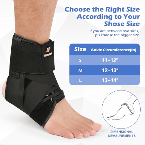 Quick Lace Up Ankle Brace for Women men, Ankle Brace with Dual Removable Side Splints, Ankle Support for Volleyball Basketball Running Soccer, Ankle stabilizer for Sprain, Tendinitis, Arthritis, M (12"-13") Medium Black