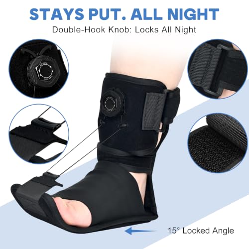 Plantar Fasciitis Night Splint, Knob-Lock Adjustable Brace, Women Black