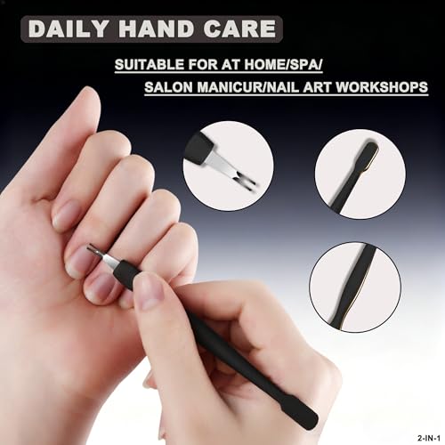 6Pcs 2-in-1 Cuticle Fork with Pusher, Dual-end Cuticle Remover Nail Pusher Cuticle Trimmer, Gentle Plastic Nail Cuticle Care Tool, At-Home Mani Essential, Black