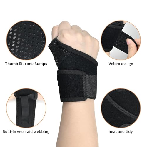Adjustable Carpal Tunnel Wrist Brace, 2-Pack Adjustable Support for Pain Relief, Arthritis & Tendonitis, Comfort Fit for Men & Women (Black)