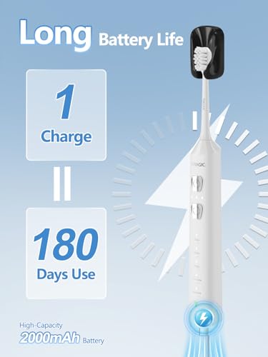 7MAGIC White Sonic Electric Toothbrush Bundle with Genuine Brush Heads for Deep Cleaning 2-Pack