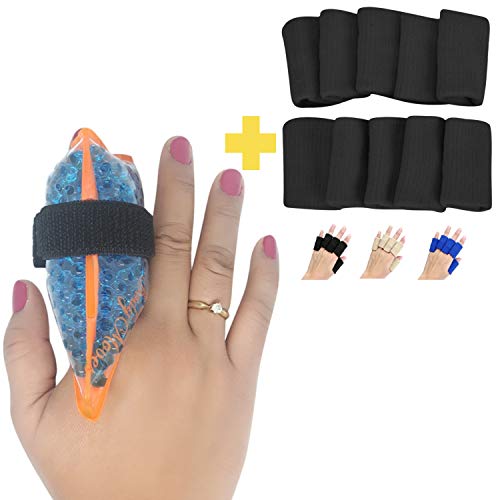 BodyMoves Finger Hot and Cold Ice Pack Plus Adult Finger Brace Splint Sleeve Thumb Support Protector Cushion Pressure Safe Elastic Breathable Stabilizers (Desert Sand) Desert Sand