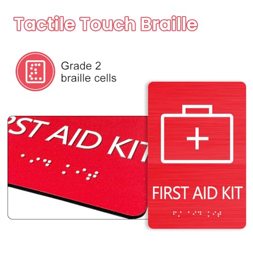 First Aid Kit Sign, ADA Compliant, Aluminum Composite Panel, Grade 2 Braille with Raised Tactile Letters, for Office, Schools, Restaurants & Public Facilities, 6" x 9"(3 Pcs) 3