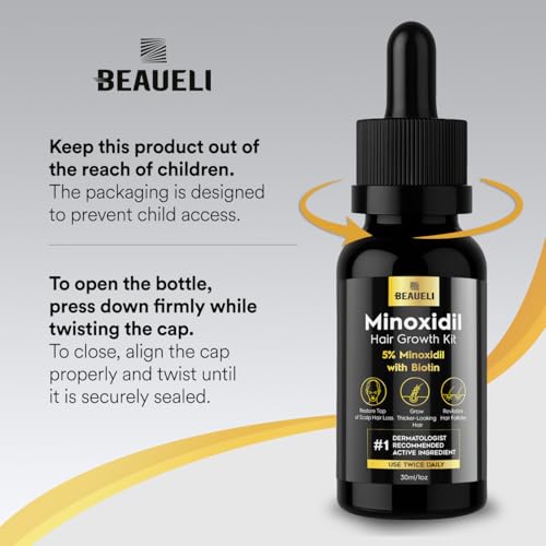Beaueli Minoxidil Beard Growth Kit For Men and Women, Hair Loss and Hair Regrowth Treatments, Minoxidil 5%, Black 1 Count (Pack of 1)