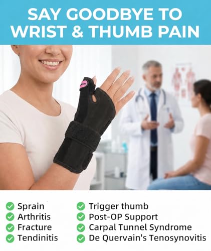 Adjustable Thumb Spica Splint Wrist Brace, Universal for Left/Right Hand, Day & Night Support, Relieves De Quervain's Tenosynovitis/Carpal Tunnel/Tendonitis/Arthritis, Unisex (Left Hand-Pink, Small/Medium) Left Hand-Pink