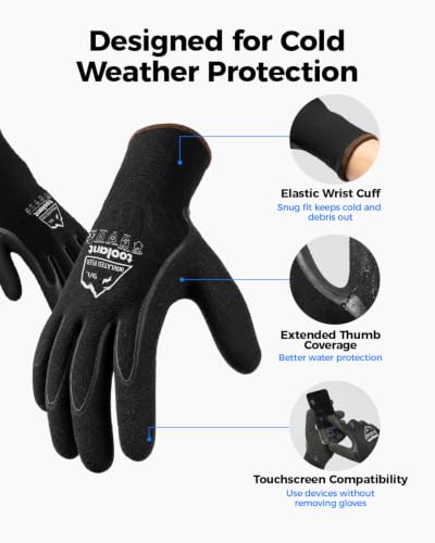 toolant Winter Work Gloves for Men & Women, Freezer Gloves with Super Durable & Grip, Insulated Liner for Cold Weather 2 Pair Large Blue