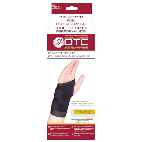 OTC Wrist Splint, 6-Inch, Fitted Brace for Men and Women, Hand Pain Relief Support, Left Hand, X-Large 6 Inch (Left Hand)