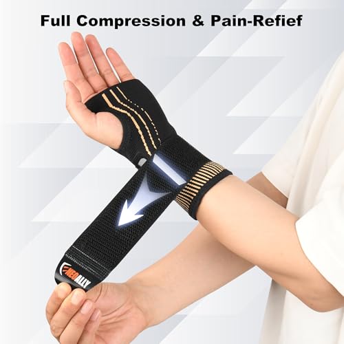 NeoAlly Copper Compression Wrist Sleeve for Carpal Tunnel Gloves with Adjustable Strap for Wrist Support in Carpal Tunnel, Arthritis, Tendonitis, Bursitis and Wrist Sprain (S Pair) Small (1 Pair)