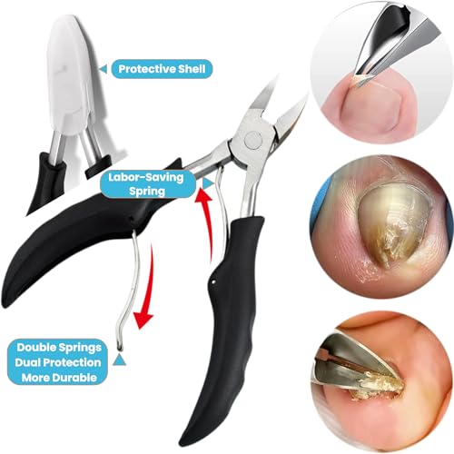 Toenail Clippers for Thick Toenails for Seniors, Angled Head Large Toe Nail Clippers for Thick Nails for Men, Heavy Duty Ingrown Toenail Clippers with Wide Jaw, Sharp Slanted Nail Cutter Black
