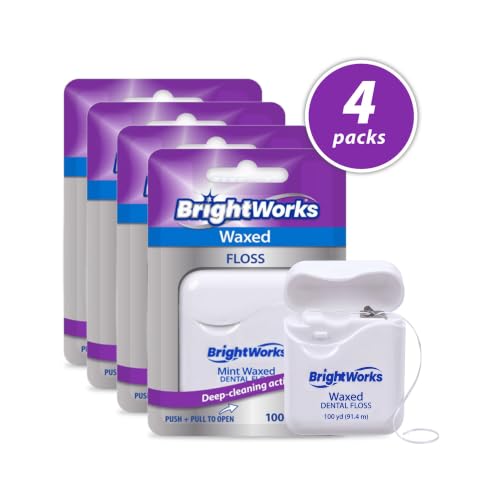 BrightWorks Dental Floss Mint Waxed 100yd 4-Pack for Oral Hygiene