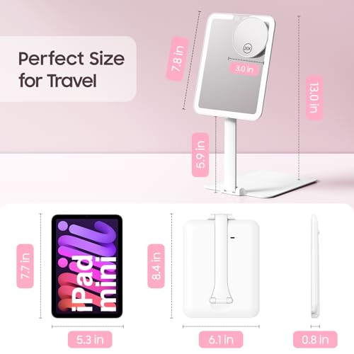 Benbilry Foldable Travel Makeup Mirror with Lights & 20X Magnifying, White