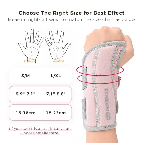 Copper Compression Advanced Wrist Brace - Copper Infused Adjustable Orthopedic Support Splint for Pain, Carpal Tunnel, Arthritis, Tennis Elbow, Tendinitis, RSI, Ganglion Cyst for Men Women Right L/XL Pink Right-L/XL