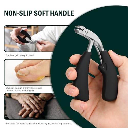 FVION Innovative Angled Head Toenail Clippers, Professional Ingrown Toe Nail Clippers for Thick Nails Seniors, Slanted Nail Clippers with Catcher, Pedicure Toenail Cutters Toenail Scissors Black Matt