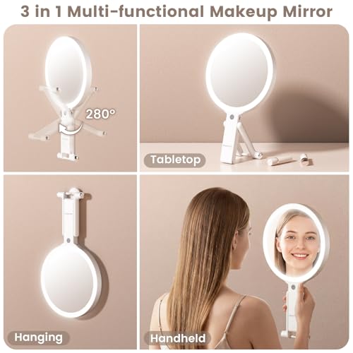 7.5" Large Travel Mirror with Light, Rechargeable 10X/1X Magnifying Mirror White