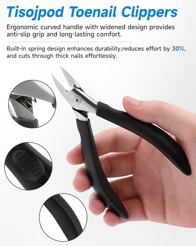 Nail Clippers,Toenail Clipper for Ingrown or Thick Toe Nails,Fingernail Clipper for Men Women Seniors with Stainless Steel Straight Blade Soft Handle Nail Cutter Black