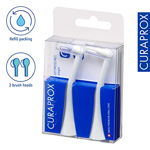 Curaprox Hydrosonic Brush Heads Single Duo – for Precision Cleaning of Braces, Implants & Gum Line | Sonic Toothbrush Replacement Heads, 2-Pack | Swiss Made Black/Black