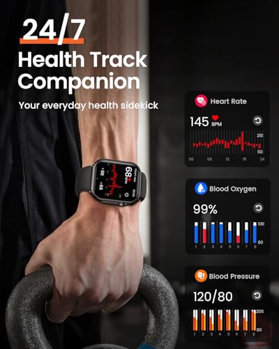 Smart Watch for Women for iPhone Android: 1.85"Smartwatch with Make/Answer Call Sleep Heart Rate SpO2 Blood Pressure Monitor IP68 Waterproof 120+Sport Mode Fitness Tracker 1000mAh Battery 2Bands Black