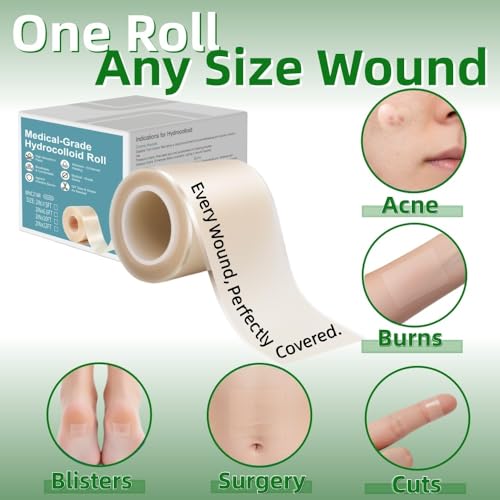Hydrocolloid Roll for Wound Care-Medical-Grade Self-Adhesive Bandage,Ultra Absorbent & Waterproof,Cut to Size for Bed Sores,Burns,Acne,First Aid Kit Essential,DIY Size Shape First Aid Kit (2in*4.9ft) 2in*16ft